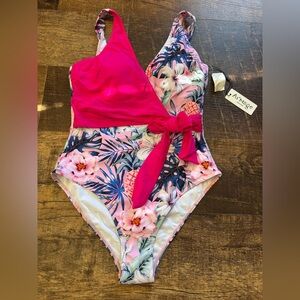 NWT Size Medium Ai’mage Hot Pink and Floral One-Piece Swimsuit